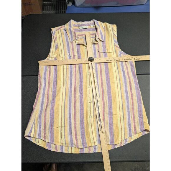 Orvis Linen Top Striped Sleeveless Shirt Pockets Women's L - Picture 5 of 5